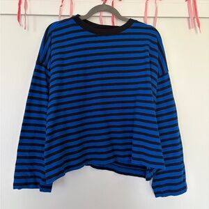 Madewell Blue and Black Striped Long Sleeve Top
